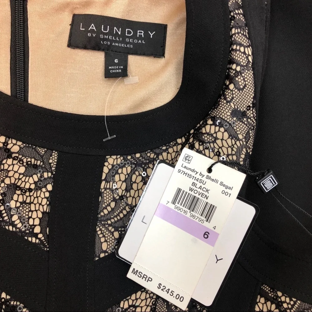Laundry By Shelli Segal Black Woven Sexy Slimming Dress $245